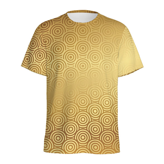 Gold Chinese Pattern Print Men's Sports T-Shirt