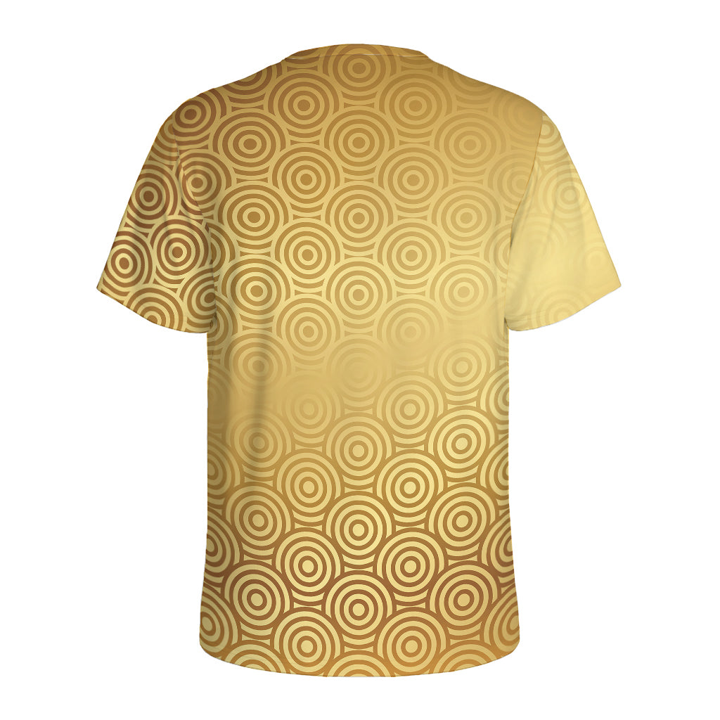 Gold Chinese Pattern Print Men's Sports T-Shirt
