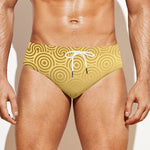 Gold Chinese Pattern Print Men's Swim Briefs