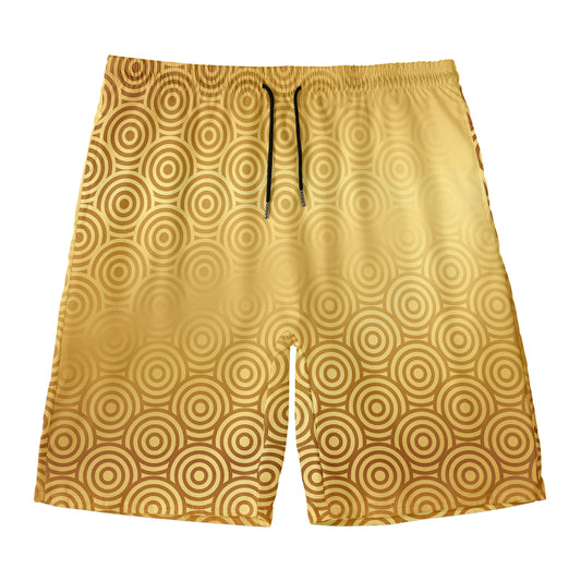 Gold Chinese Pattern Print Men's Swim Trunks