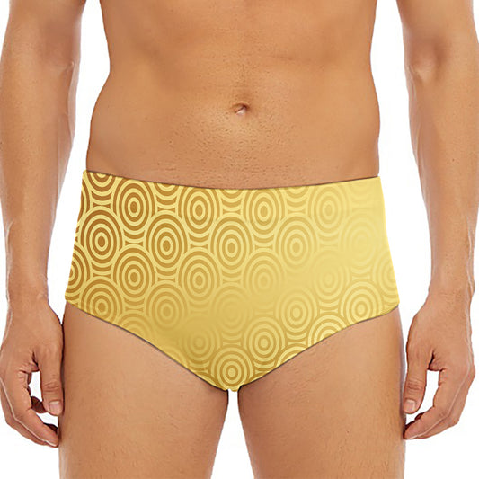 Gold Chinese Pattern Print Men's Triangle Swim Briefs