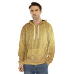 Gold Chinese Pattern Print Men's Velvet Pullover Hoodie