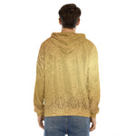 Gold Chinese Pattern Print Men's Velvet Pullover Hoodie