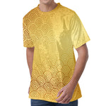 Gold Chinese Pattern Print Men's Velvet T-Shirt