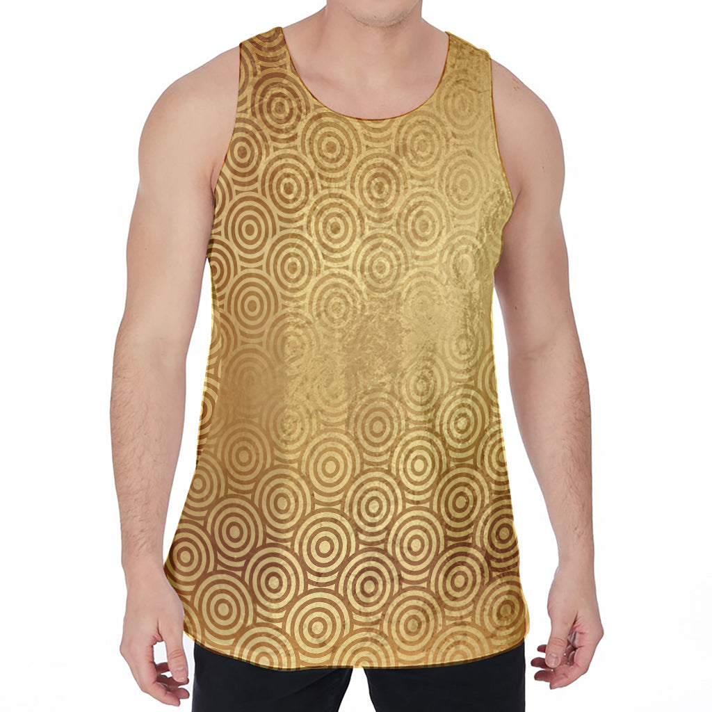 Gold Chinese Pattern Print Men's Velvet Tank Top