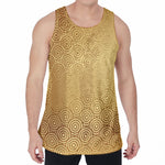 Gold Chinese Pattern Print Men's Velvet Tank Top