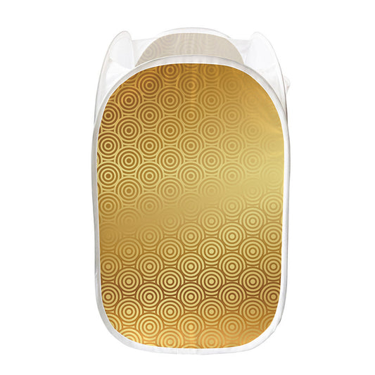Gold Chinese Pattern Print Mesh Laundry Hamper