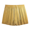 Gold Chinese Pattern Print Mesh Shorts