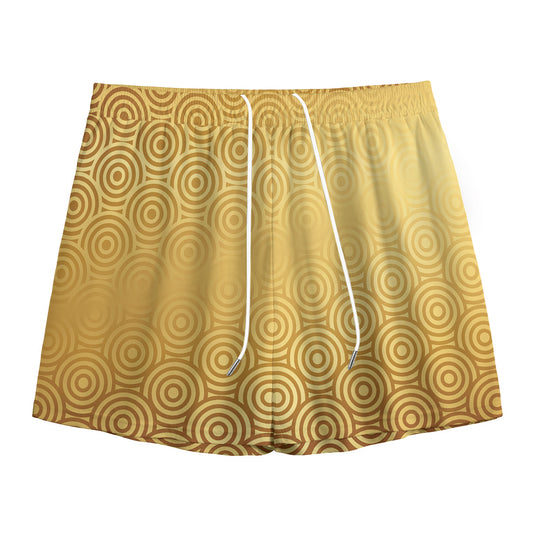 Gold Chinese Pattern Print Mesh Shorts