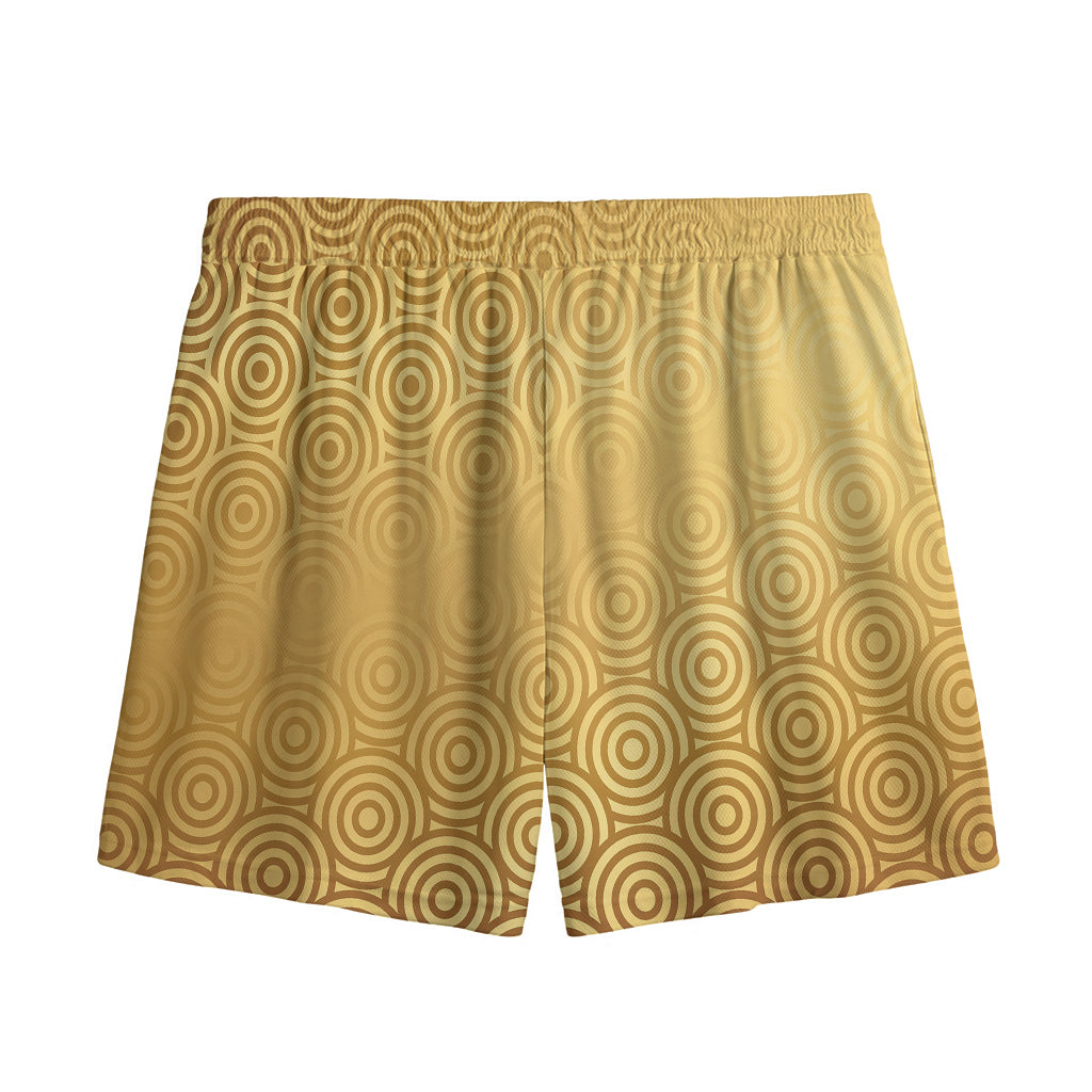 Gold Chinese Pattern Print Mesh Shorts