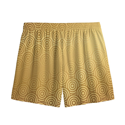 Gold Chinese Pattern Print Mesh Shorts