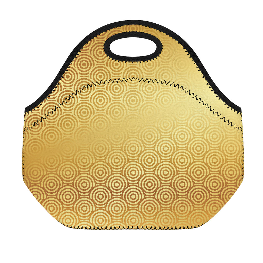 Gold Chinese Pattern Print Neoprene Lunch Bag