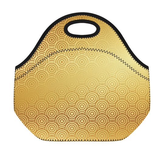 Gold Chinese Pattern Print Neoprene Lunch Bag
