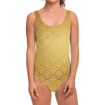 Gold Chinese Pattern Print One Piece Swimsuit