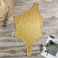 Gold Chinese Pattern Print One Shoulder Bodysuit