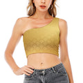 Gold Chinese Pattern Print One Shoulder Crop Top