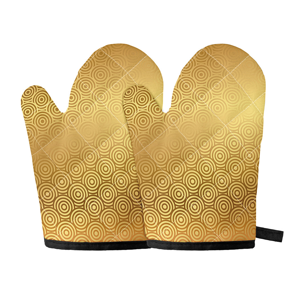 Gold Chinese Pattern Print Oven Mitts