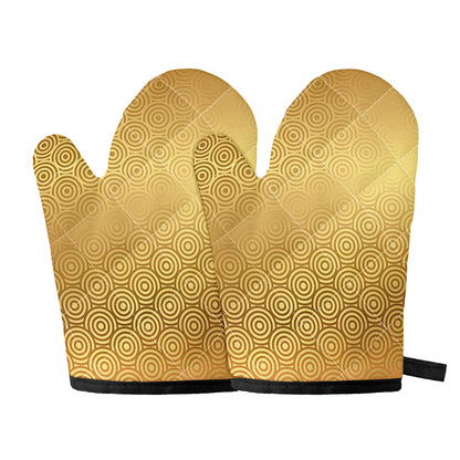 Gold Chinese Pattern Print Oven Mitts