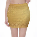 Gold Chinese Pattern Print Pencil Mini Skirt
