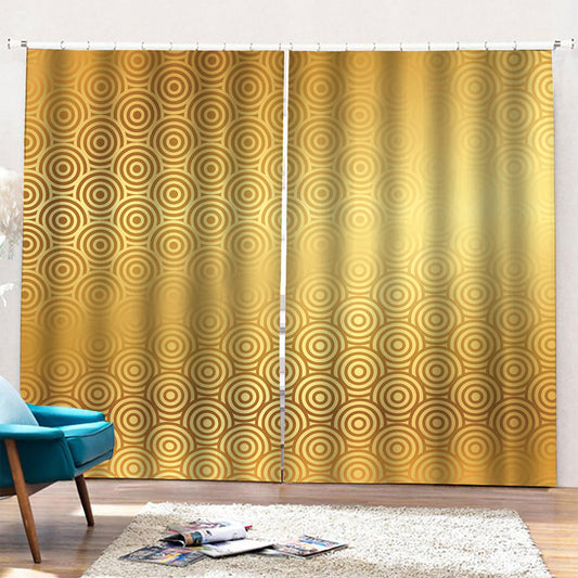 Gold Chinese Pattern Print Pencil Pleat Curtains