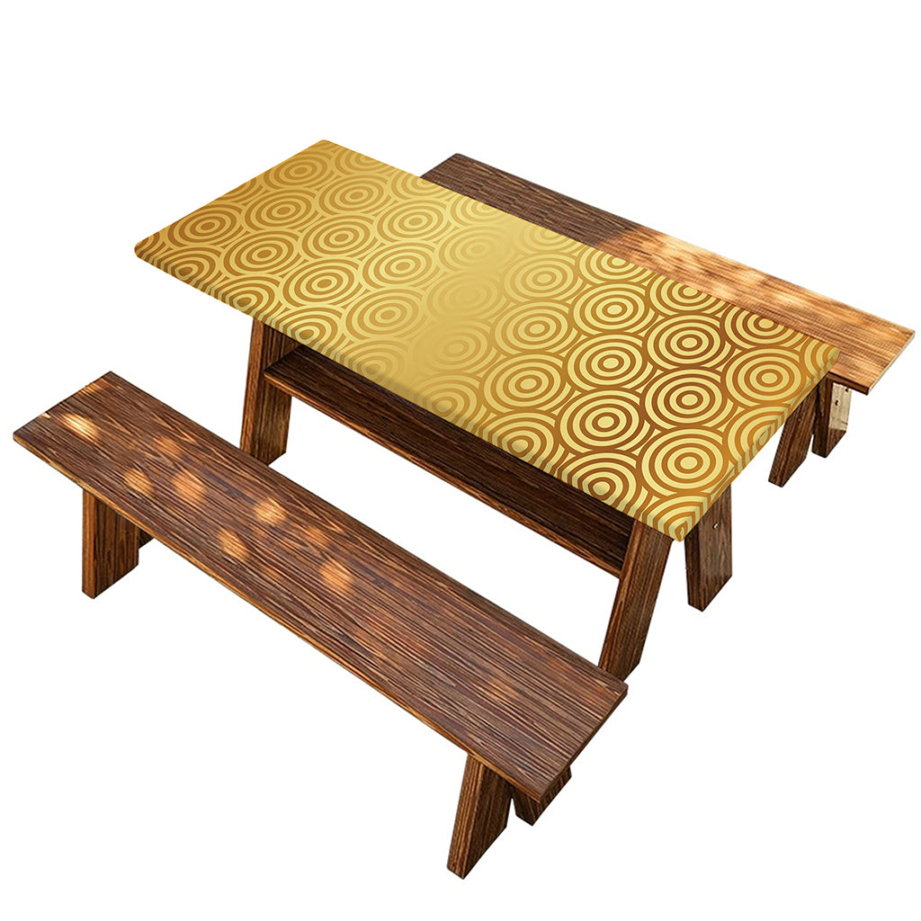 Gold Chinese Pattern Print Picnic Table Cover