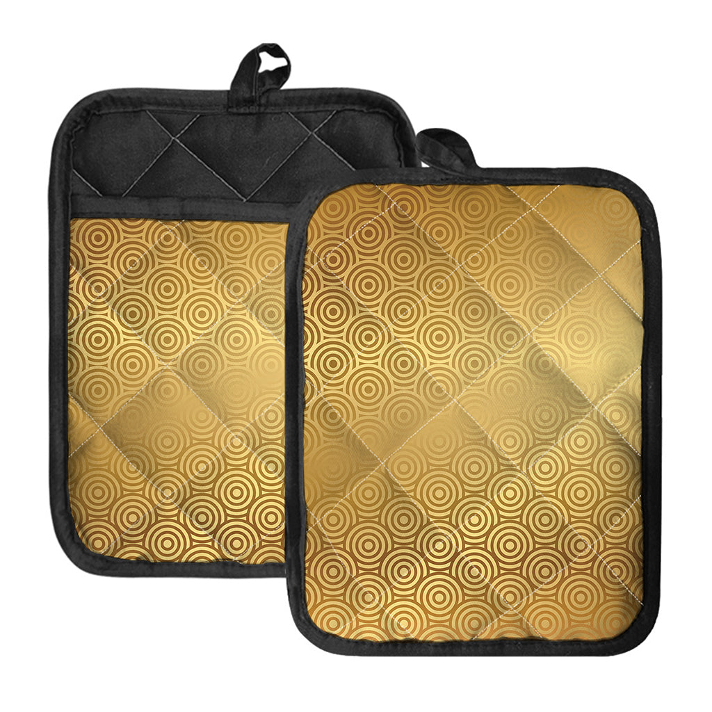 Gold Chinese Pattern Print Pot Holders With Pocket