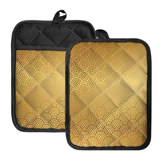 Gold Chinese Pattern Print Pot Holders With Pocket