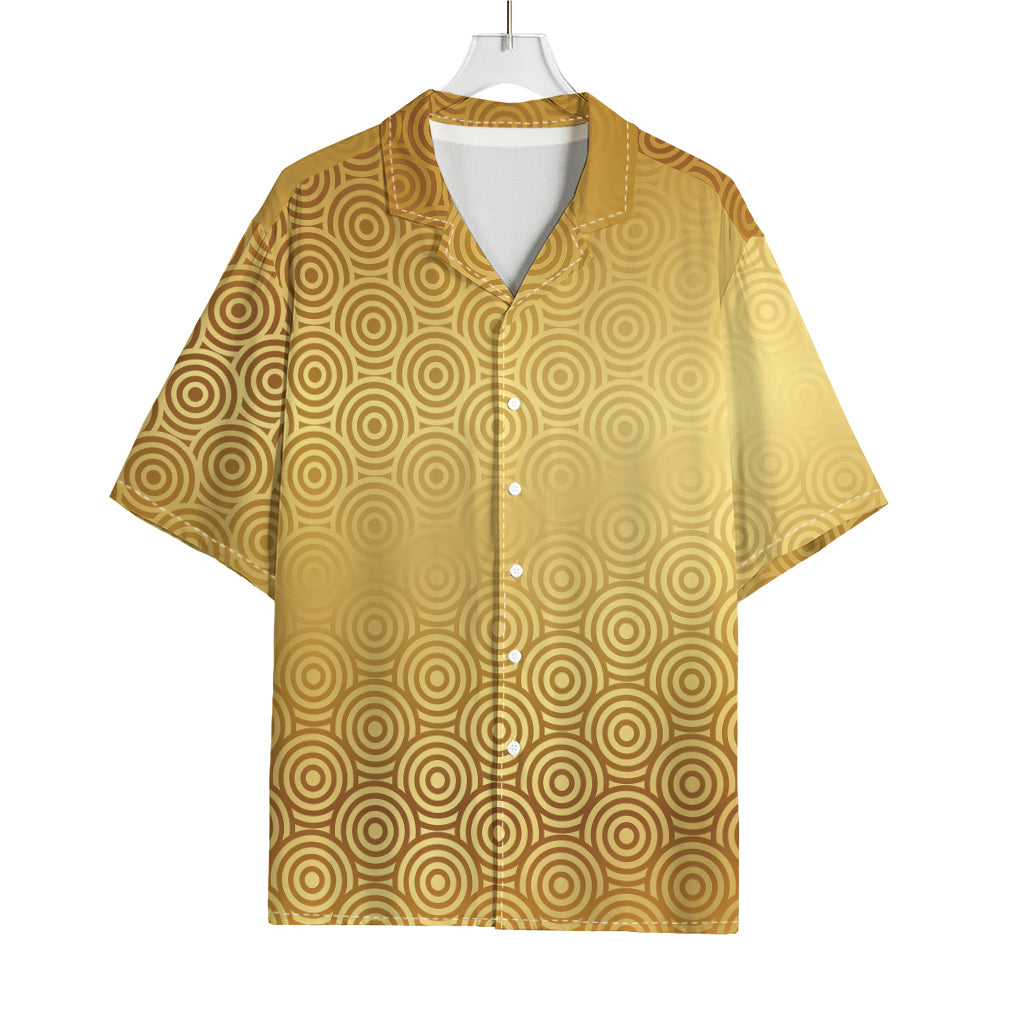 Gold Chinese Pattern Print Rayon Hawaiian Shirt
