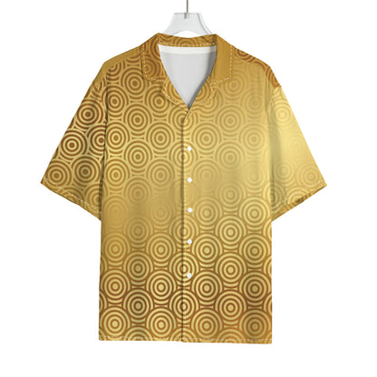 Gold Chinese Pattern Print Rayon Hawaiian Shirt