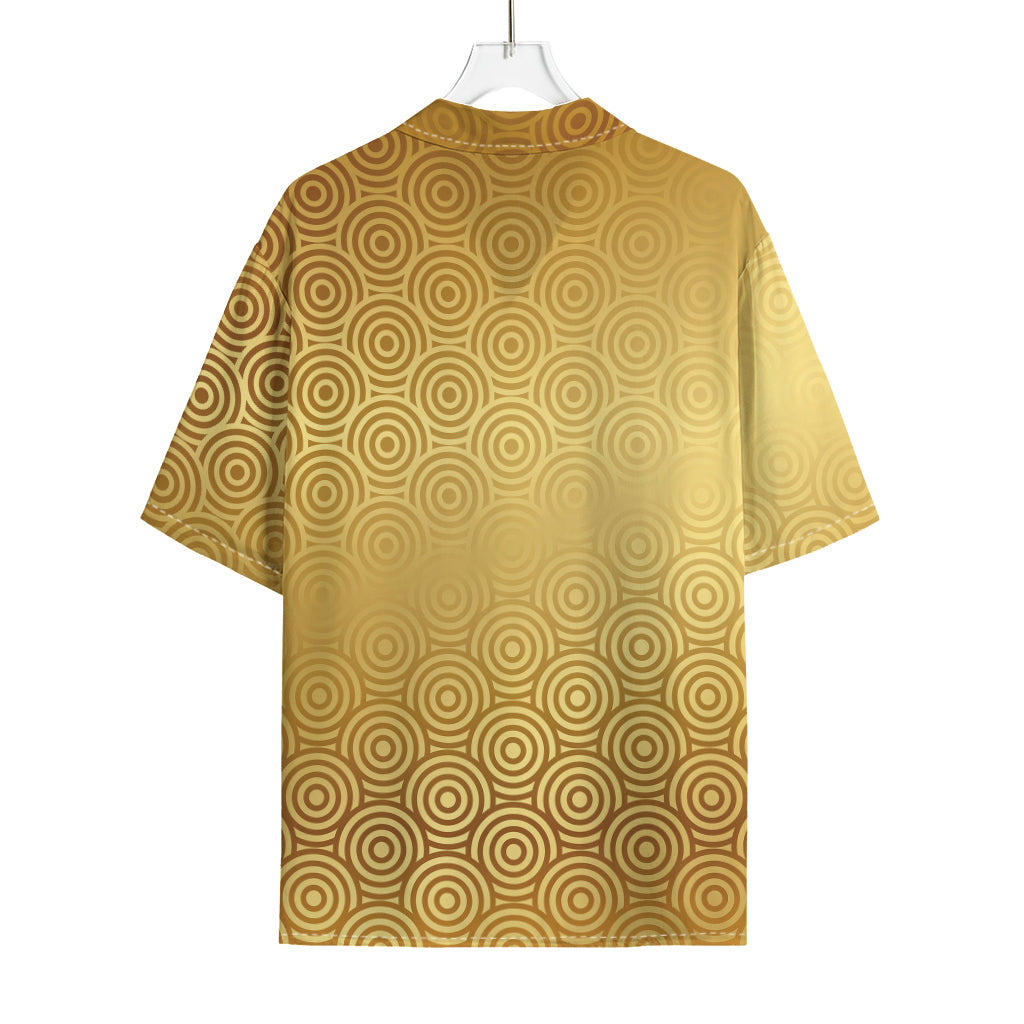 Gold Chinese Pattern Print Rayon Hawaiian Shirt