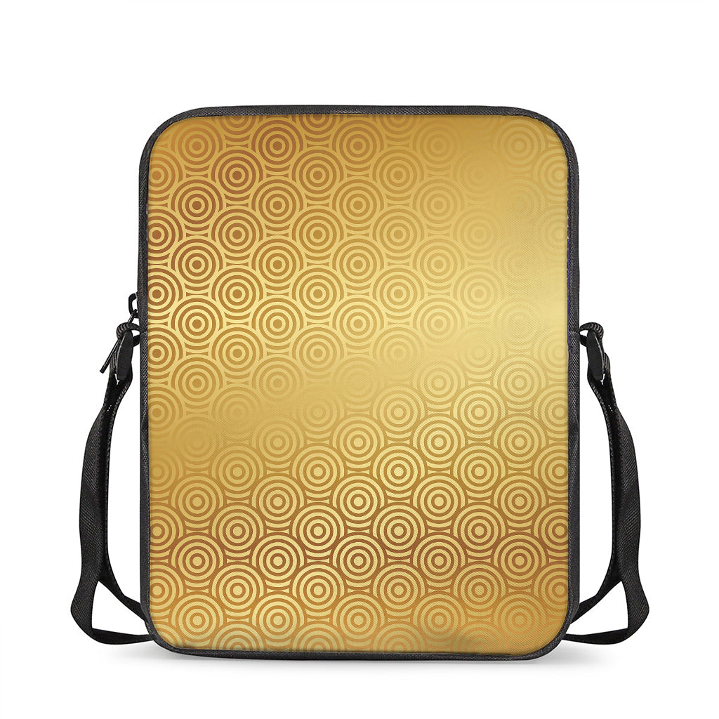 Gold Chinese Pattern Print Rectangular Crossbody Bag