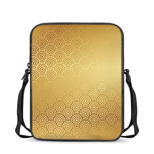 Gold Chinese Pattern Print Rectangular Crossbody Bag