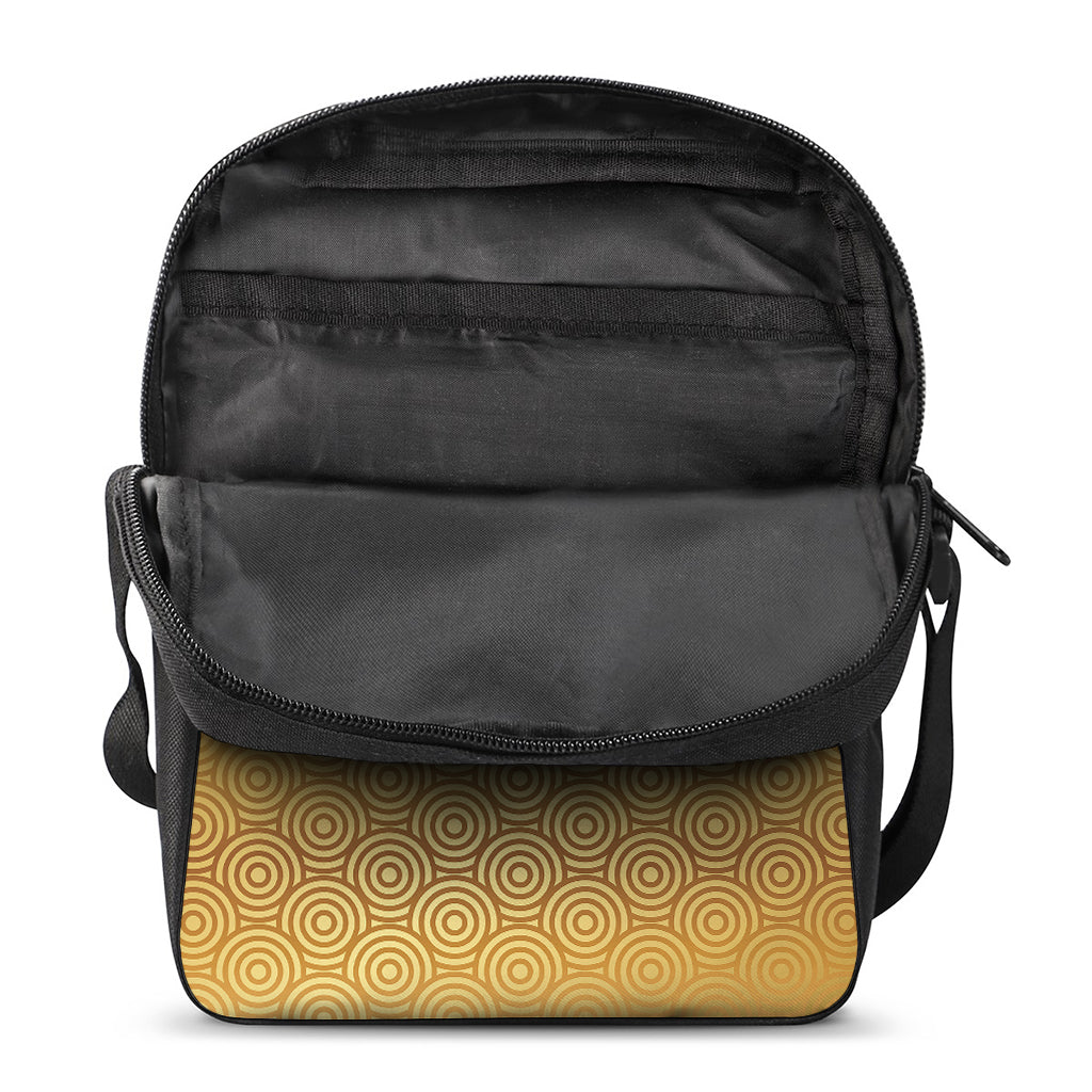 Gold Chinese Pattern Print Rectangular Crossbody Bag