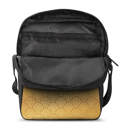 Gold Chinese Pattern Print Rectangular Crossbody Bag