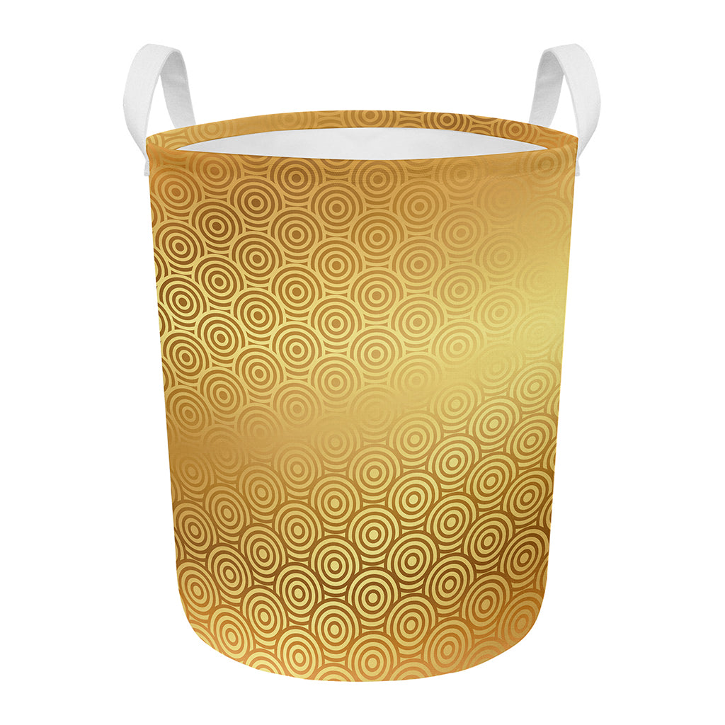 Gold Chinese Pattern Print Round Laundry Basket