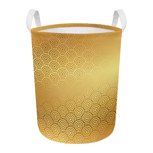 Gold Chinese Pattern Print Round Laundry Basket