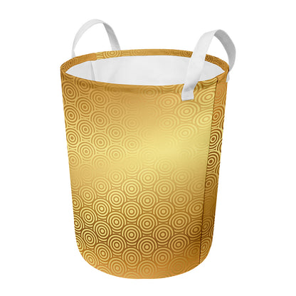 Gold Chinese Pattern Print Round Laundry Basket