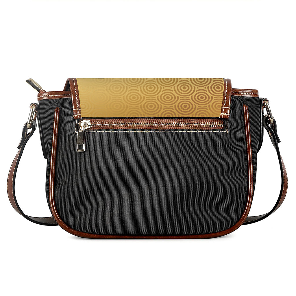Gold Chinese Pattern Print Saddle Bag