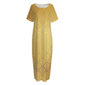 Gold Chinese Pattern Print Short Sleeve Long Nightdress