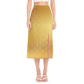 Gold Chinese Pattern Print Side Slit Midi Skirt
