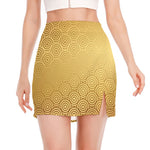 Gold Chinese Pattern Print Side Slit Mini Skirt
