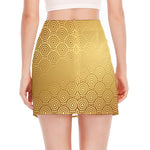 Gold Chinese Pattern Print Side Slit Mini Skirt
