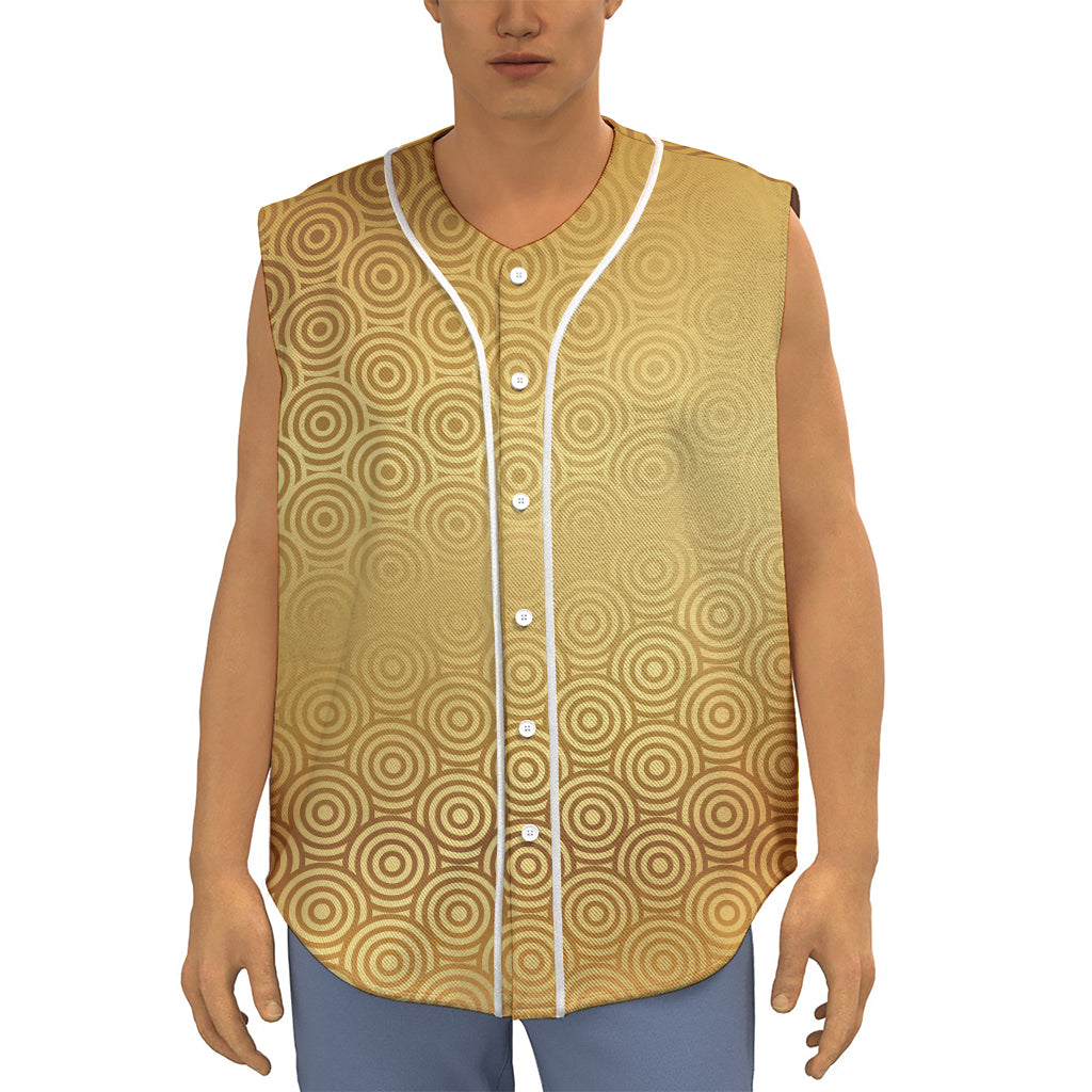 Gold Chinese Pattern Print Sleeveless Baseball Jersey