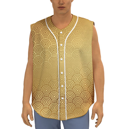 Gold Chinese Pattern Print Sleeveless Baseball Jersey