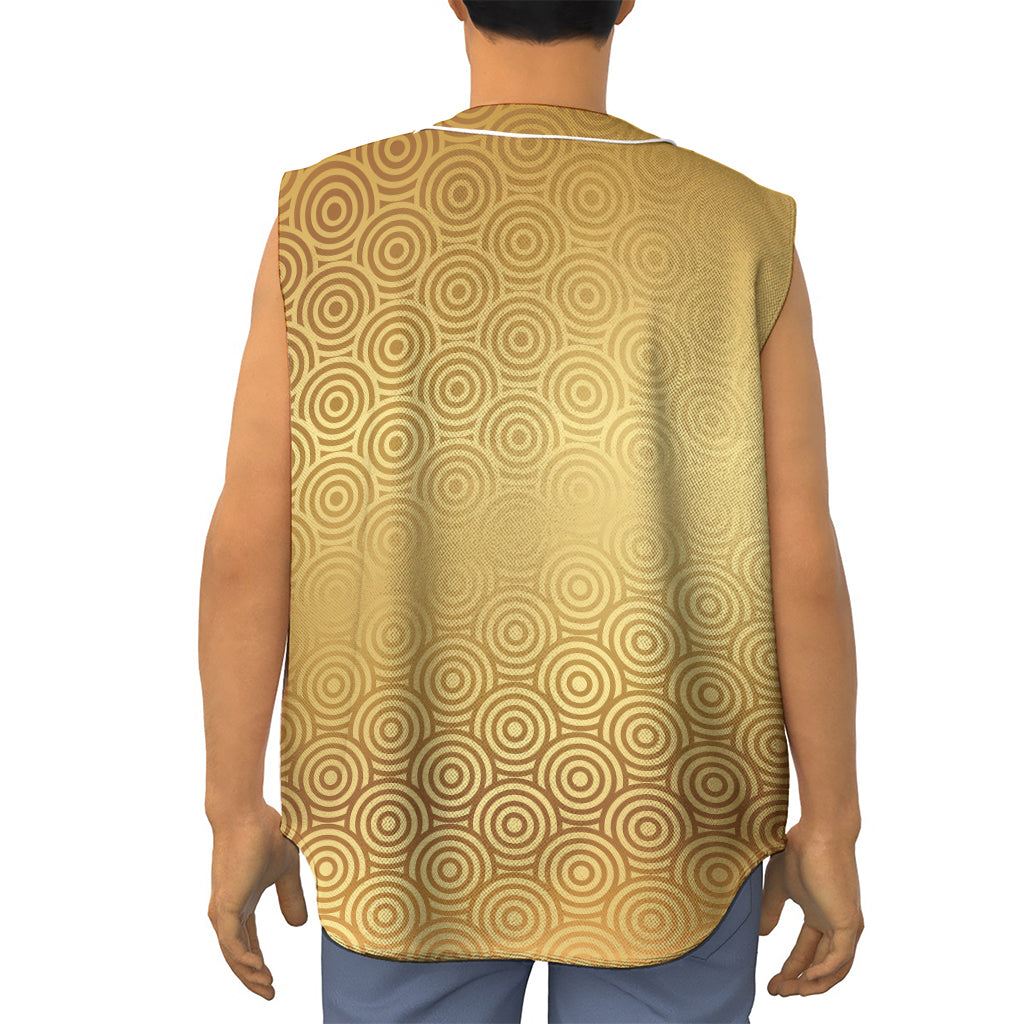 Gold Chinese Pattern Print Sleeveless Baseball Jersey