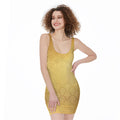 Gold Chinese Pattern Print Sleeveless Bodycon Dress