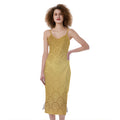 Gold Chinese Pattern Print Slim Fit Midi Cami Dress
