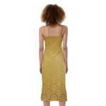 Gold Chinese Pattern Print Slim Fit Midi Cami Dress