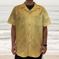 Gold Chinese Pattern Print Textured Short Sleeve Shirt