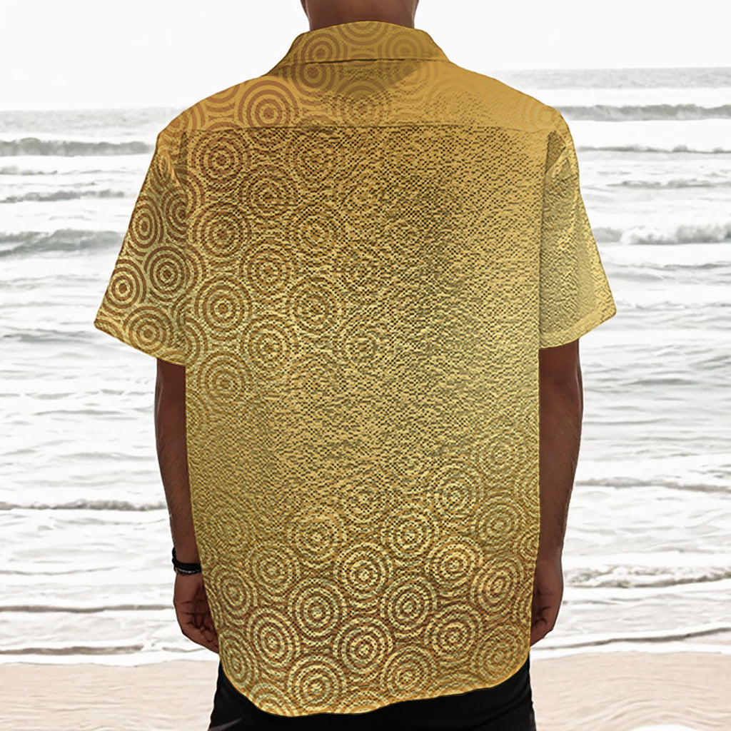 Gold Chinese Pattern Print Textured Short Sleeve Shirt